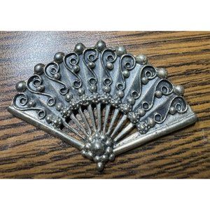 Lillian Pines Sterling Silver Fan Brooch Pierced Wirework Ornament Details